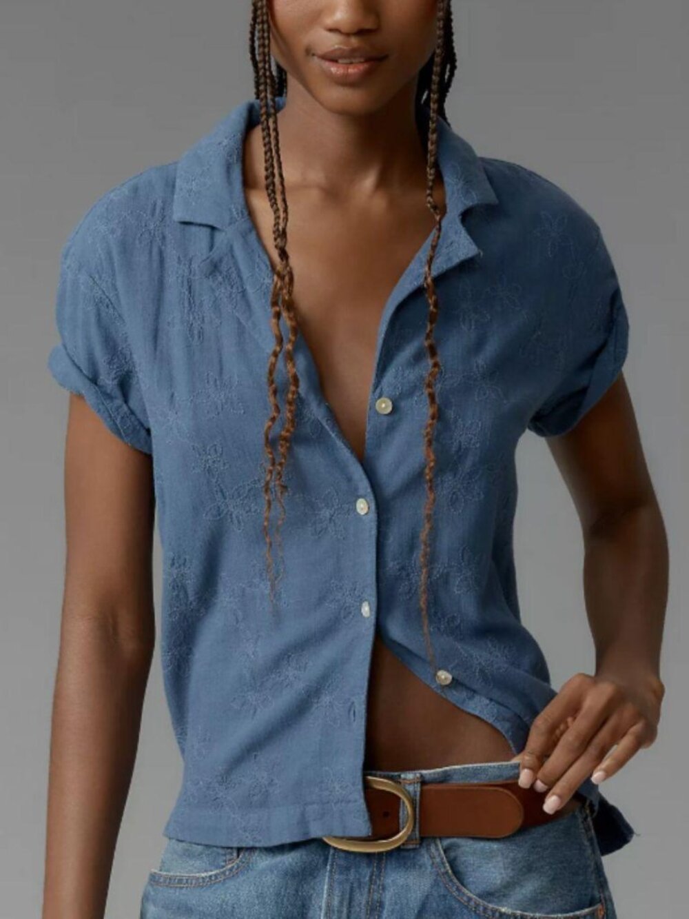 Cloth & Stone Dusty Blue 100% Linen Short Sleeve Button Down - Size S